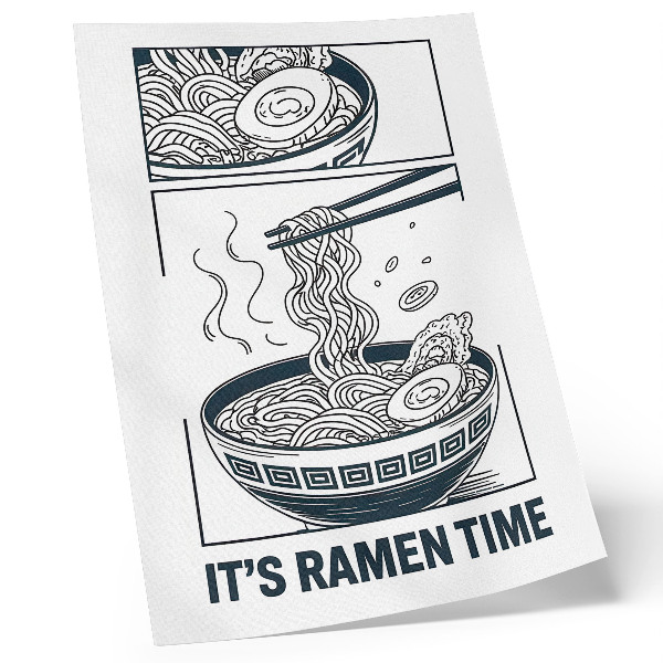 Wandposter Ramen-Schüssel im Comic-Stil, Essstäbchen saugen den Geschmack auf