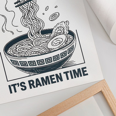 Wandposter Ramen-Schüssel im Comic-Stil, Essstäbchen saugen den Geschmack auf