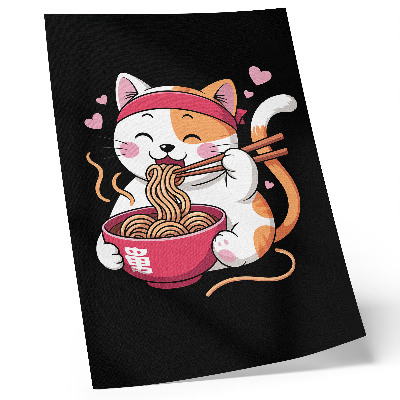 Poster Ein entzückendes rosa Kätzchen isst Nudeln.