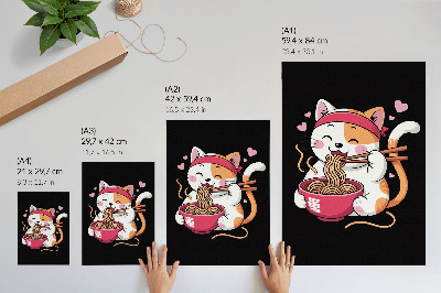 Poster Ein entzückendes rosa Kätzchen isst Nudeln.
