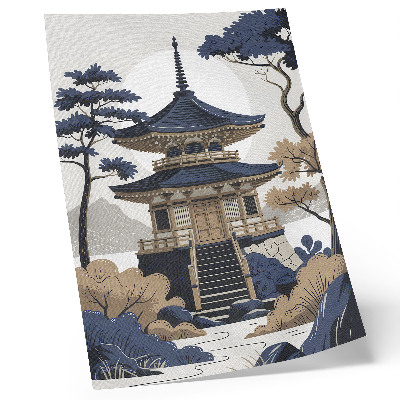Wandposter Pagode, Baum, Berg, Frieden, Harmonie
