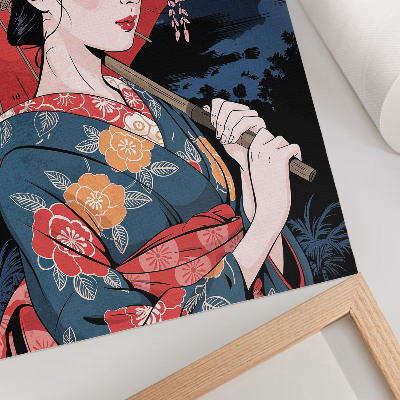 Poster Japanischer Regenschirm für Frauen, farbenfrohe Nacht