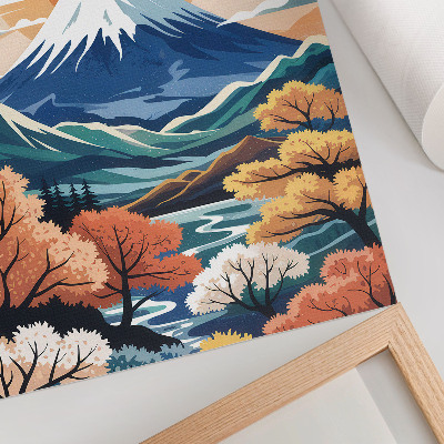 Kunstdruck leinwand Schneebedeckte Berge, farbenprächtiger Wald, Sonnenuntergang