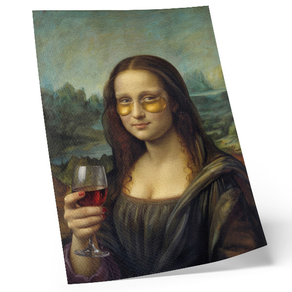 Poster Porträt einer Renaissance-Frau mit gelben Gläsern und Rotwein