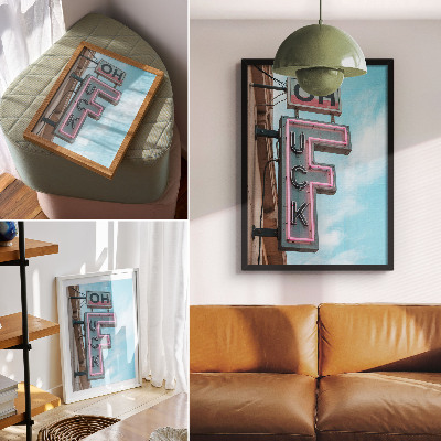 Kunstdruck leinwand Neon-Retro-Schild blauer Himmel intensive Farben