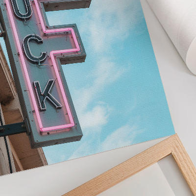 Kunstdruck leinwand Neon-Retro-Schild blauer Himmel intensive Farben