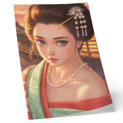 Poster Porträt einer Frau in Tracht mit Perlen