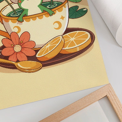 Poster Frosch in einer Tasse aus Blumen, Orangen und Blättern