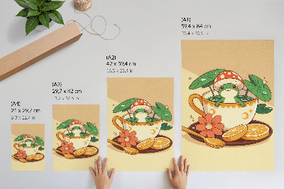 Poster Frosch in einer Tasse aus Blumen, Orangen und Blättern
