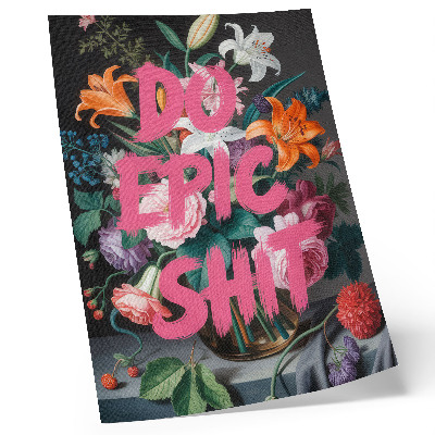 Poster Rosa Schriftzug auf einem Hintergrund aus bunten Blumen