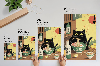 Poster Katze mit Ramen und Zitronen, japanisches Thema, zeitlose Atmosphäre