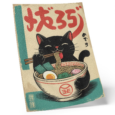 Wandposter Schwarze Katzen-Ramen-Schüssel – Japanische Retro-Inspirationen