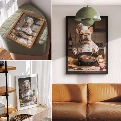 Kunstdruck leinwand Bulldogge in der Küche – lustiger, surrealer Stil