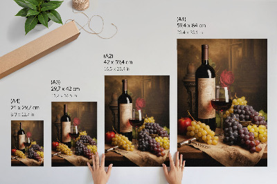 Poster Flasche Wein, Trauben, Apfel, Rose, Eleganz