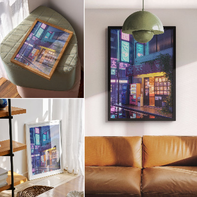 Kunstdruck leinwand Neonregen, stimmungsvolle Atmosphäre, bunte Lichter