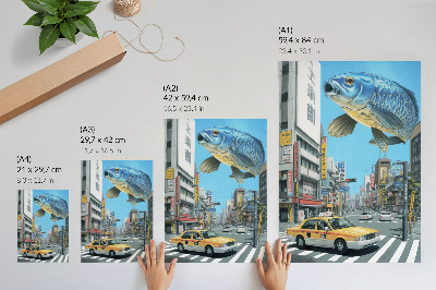 Wandposter Urbaner Surrealismus, Fische, moderne Straße
