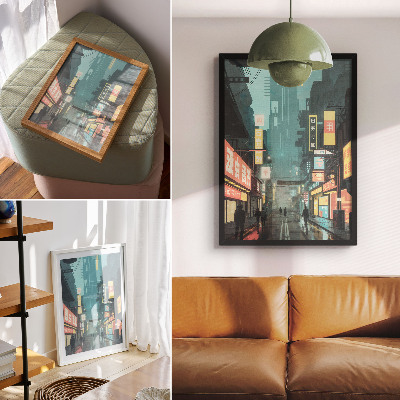 Kunstdruck leinwand Urbane Nachtszene im retrofuturistischen Stil mit Neonlichtern