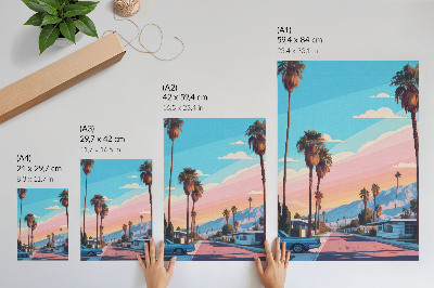 Wandposter Bunte Palmen und eine moderne, ruhige Straße