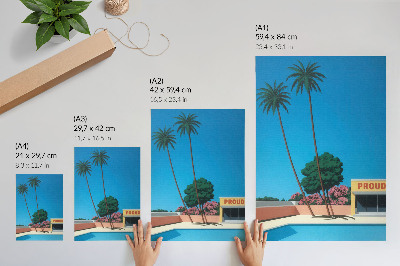 Poster Blauer Himmel, Palmen, Swimmingpool im modernen Stil