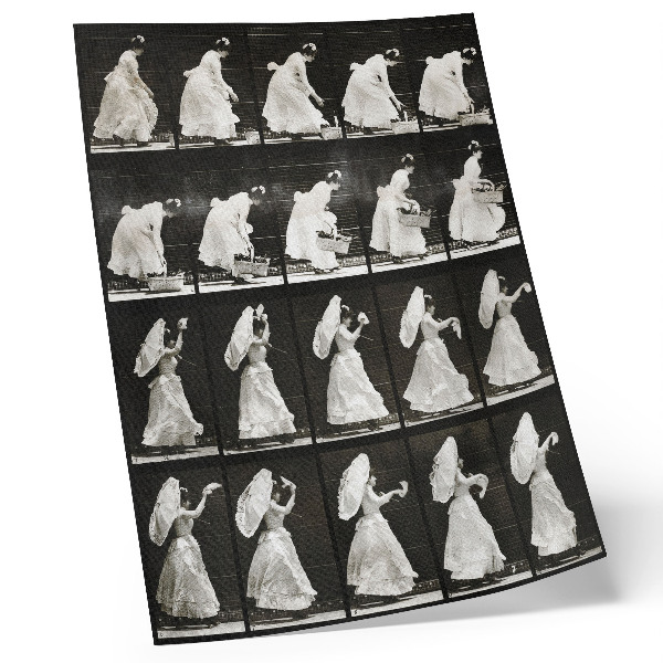 Kunstdruck leinwand Frau hebt einen Korb und winkt mit einem Taschentuch (1887) – Fotografie von Eadweard Muybridge