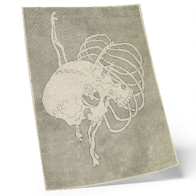 Kunstdruck leinwand Hokusais Schädel mit Rippen und einem makabren Brustkorb. Originalgemälde aus dem Rijksmuseum (gemeinfrei).