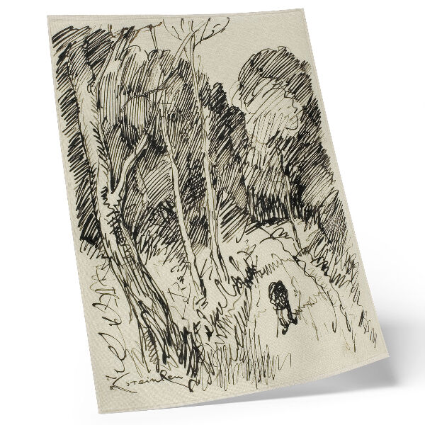Wandposter Waldlandschaft mit einem Vagabunden von Théophile-Alexandre Pierre Steinlen