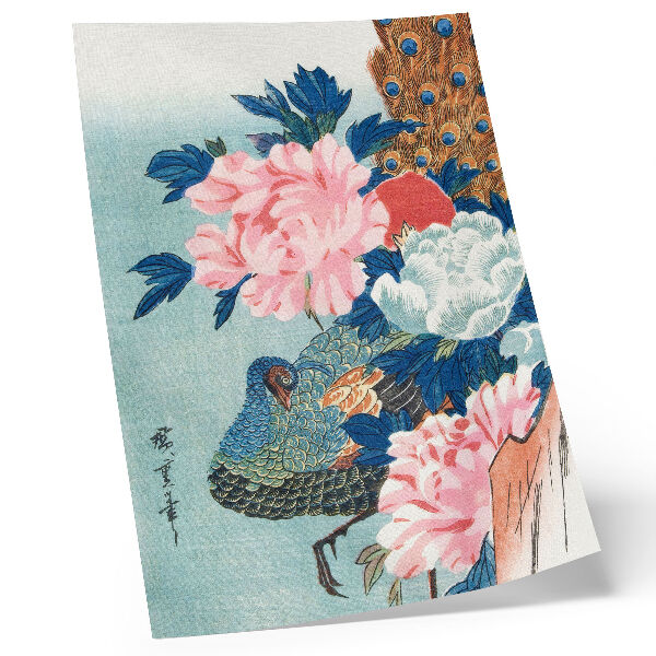 Kunstdruck leinwand Pfau und Pfingstrosen, japanischer Holzschnitt von Utagawa Hiroshige (Vintage).