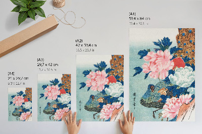 Kunstdruck leinwand Pfau und Pfingstrosen, japanischer Holzschnitt von Utagawa Hiroshige (Vintage).