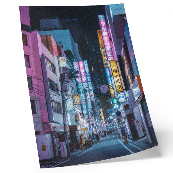 Wandposter Nächtliche Stadtstraße mit Neonreklamen