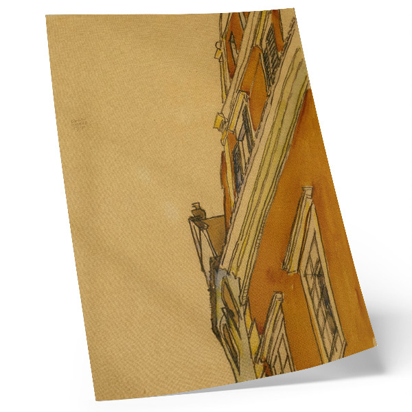 Wandposter Vorderansicht des Gebäudes (Haus in Krumau) (1910) von Egon Schiele