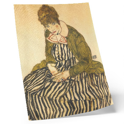 Poster Porträt von Edith Schiele in einem gestreiften Kleid (1915) von Egon Schiele