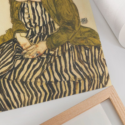 Poster Porträt von Edith Schiele in einem gestreiften Kleid (1915) von Egon Schiele