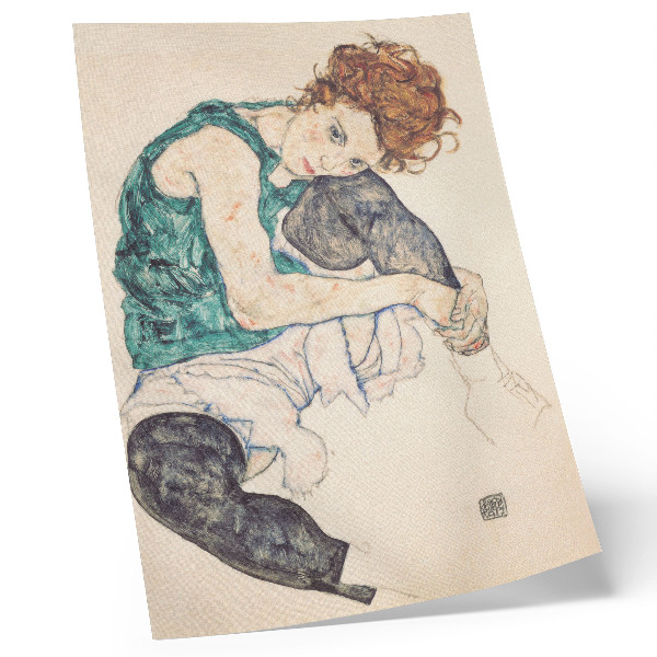 Wandposter Sitzende Frau mit angezogenem Knie (1917) von Egon Schiele