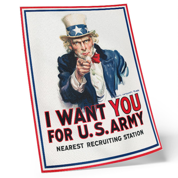 Poster Steckbrief für amerikanische Soldaten, eine ästhetische Lithografie von James Montgomery Flagg