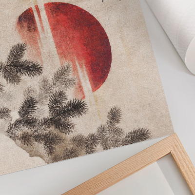 Poster Vögel und Sonnenuntergang von Katsushika Hokusai aus dem Skizzenalbum (1814), japanischer Holzschnitt aus der Zeit um 1814