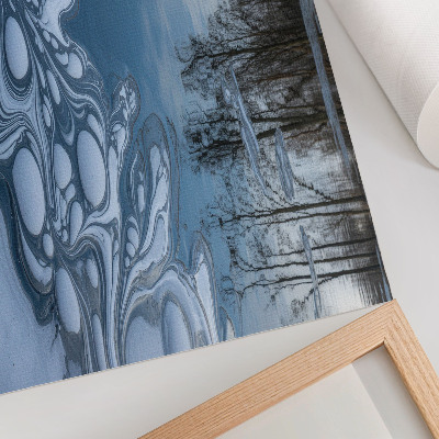 Poster Eis auf dem See, Spiegelungen der Bäume, Blautöne