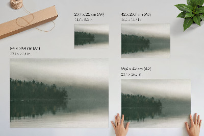 Poster kunstdruck Neblige Waldlandschaft am See