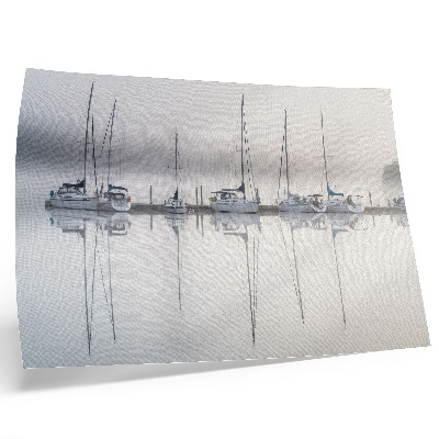 Poster kunstdruck Nebliger Yachthafen, ruhige Spiegelung der Yachten