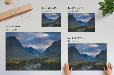 Poster Berge in den Wolken, blauer Frieden, Natur