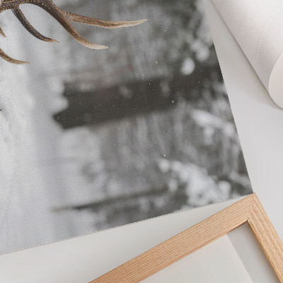 Kunstdruck poster Geweihe im Schnee, Winterwald, natürliche Ruhe
