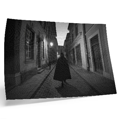 Poster Dunkle Straße, geheimnisvolle Gestalt, nostalgische Atmosphäre