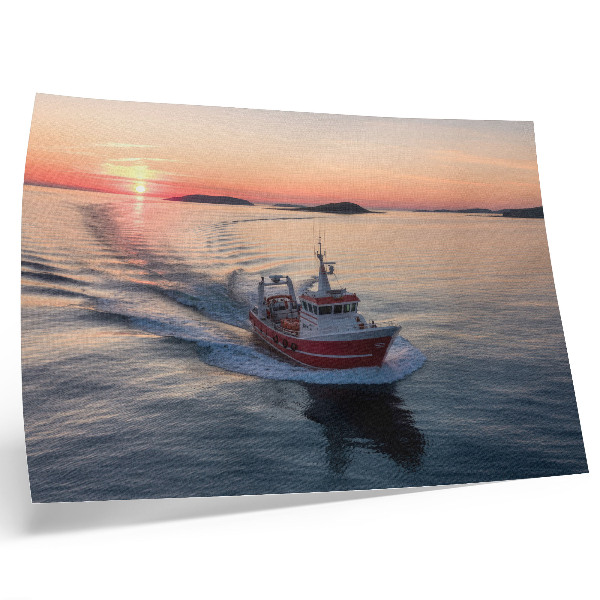 Kunstdruck poster Sonnenuntergang über dem ruhigen Meer, Bootsbewegung