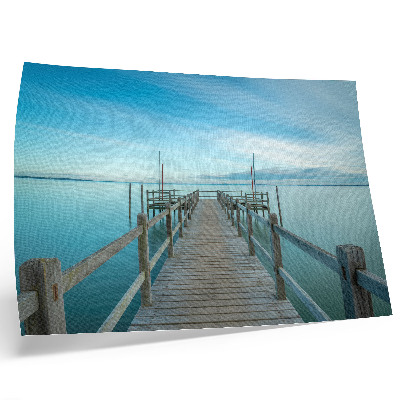 Kunstdruck poster Brücke über den See, blau, Frieden, Einfachheit