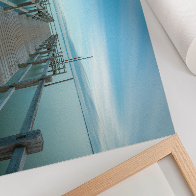 Kunstdruck poster Brücke über den See, blau, Frieden, Einfachheit