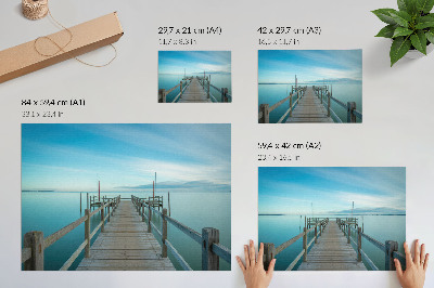 Kunstdruck poster Brücke über den See, blau, Frieden, Einfachheit
