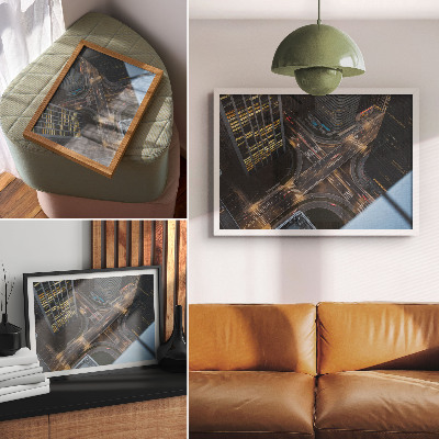 Poster kunstdruck Stadtpanorama von oben, Lichter bei Nacht, Modernität