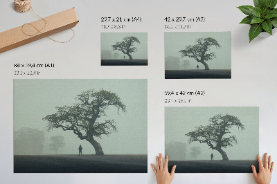 Kunstdruck poster Einsamer Baum, Nebel, dunkle Silhouette, Atmosphäre