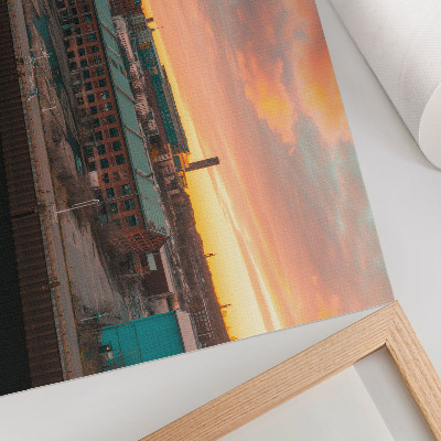 Poster Industriegebäude, Sonnenuntergang, friedliche Atmosphäre