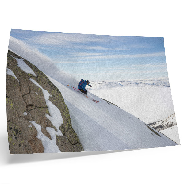 Kunstdruck poster Skifahrer, weiße Gipfel, blauer Himmel, Harmonie