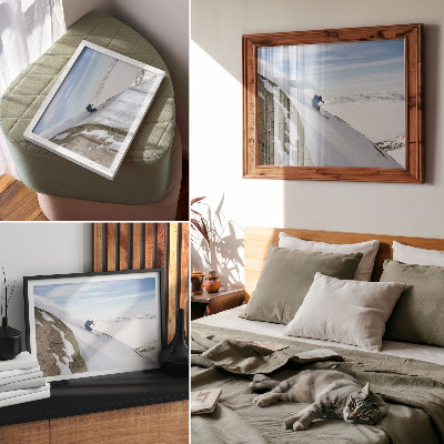 Kunstdruck poster Skifahrer, weiße Gipfel, blauer Himmel, Harmonie